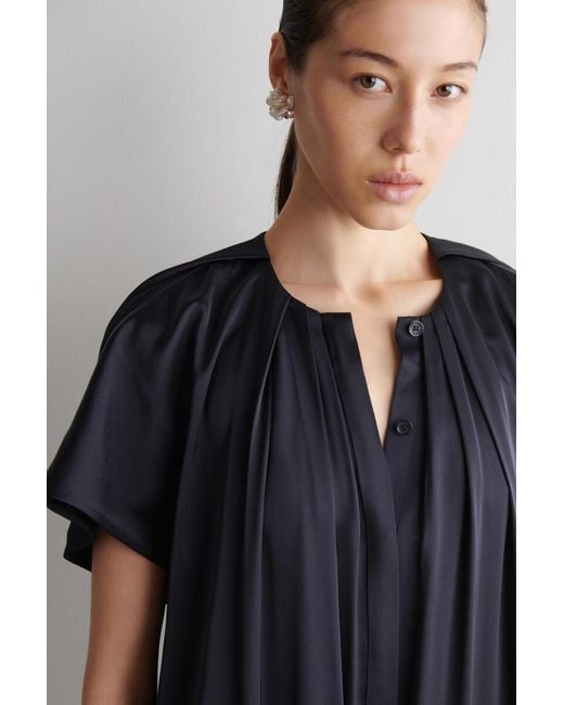 COS Blue Pleated Satin Midi Dress