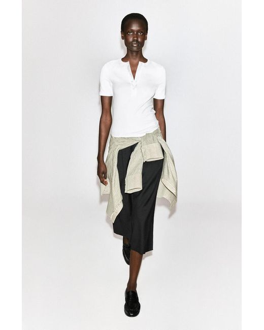 COS White Ribbed Henley T-Shirt