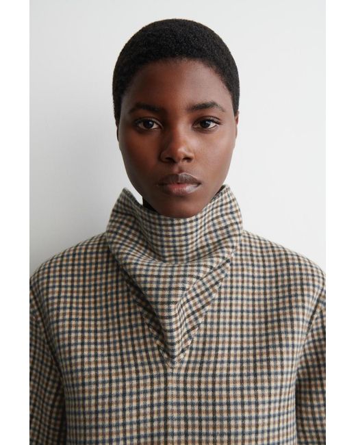 COS Gray Checked Double-Faced Wool Scarf Blouse