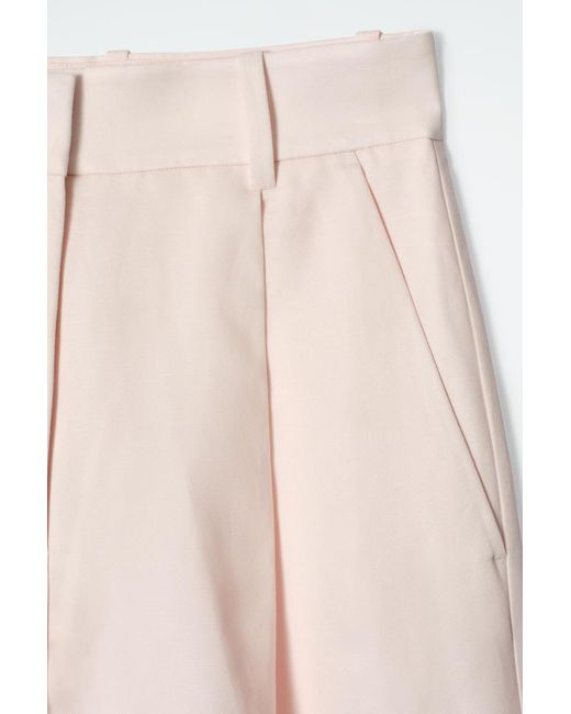 COS Pink Relaxed Linen-Blend Wide-Leg Trousers