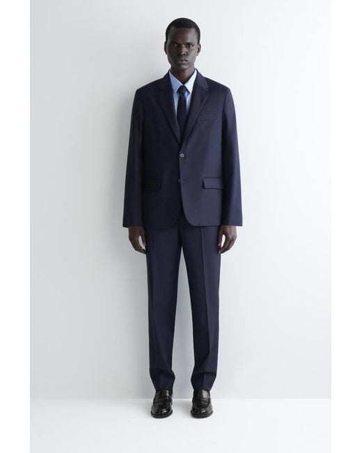 COS Blue Single-Breasted Wool Blazer for men