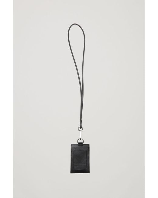 COS Black Leather Cardholder With Lanyard for men