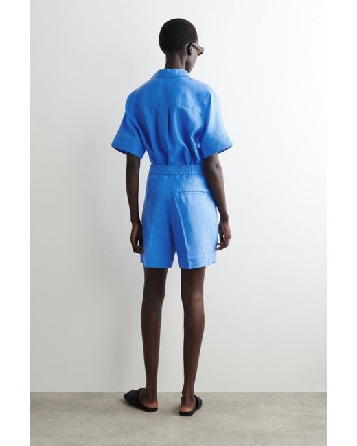 COS Blue Tailored Elasticated Linen Shorts