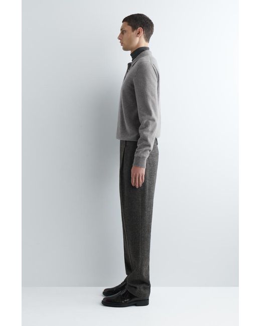 COS Gray Wool-Herringbone Regular-Fit Straight-Leg Trousers for men