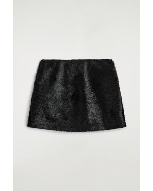 COS Black Pony Hair-Effect Leather Mini Skirt