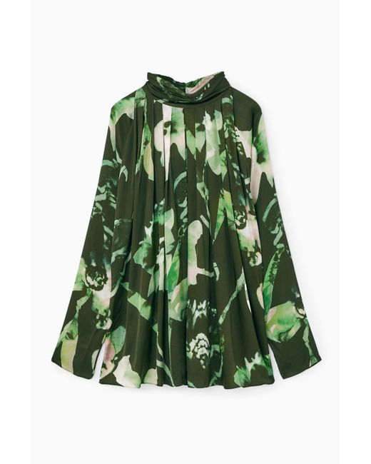 COS Green Pleated Batwing Blouse