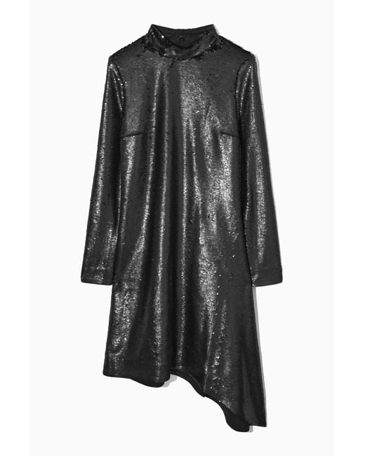 COS Black Asymmetric Sequined Mini Dress