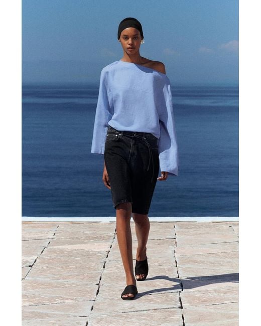 COS Blue Chord Straight-Leg Denim Shorts