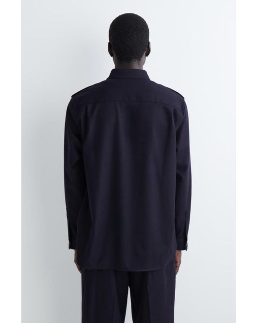 COS Blue Epaulet-Detail Wool Shirt for men