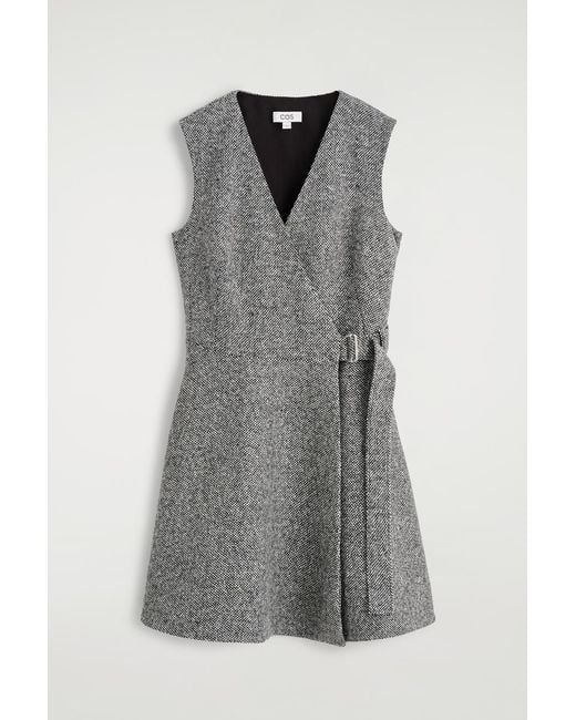 COS Gray Tweed Mini Wrap Dress