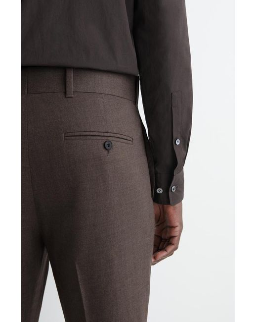 COS Brown Wool Regular-Fit Tapered Trousers for men