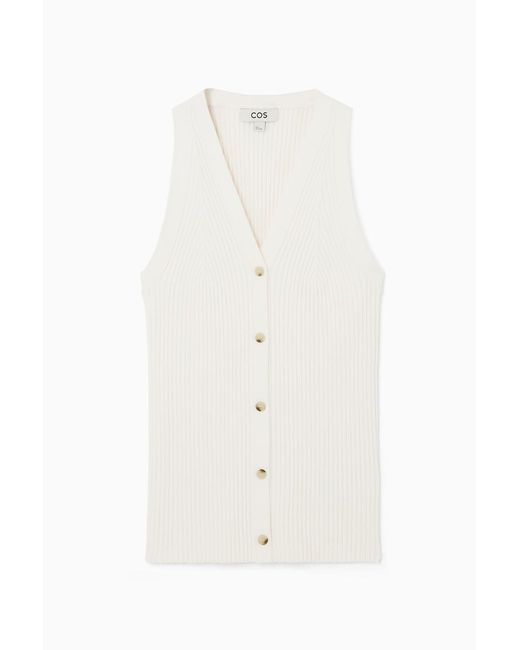 COS White Rib-knit V-neck Vest