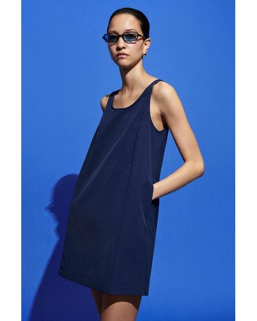 COS Blue Jersey-Panelled Nylon Mini Dress
