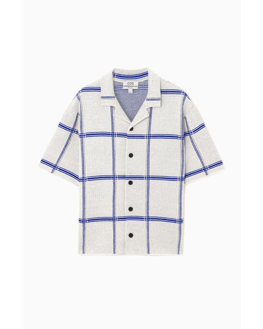 COS Blue Checked Knitted Short-sleeved Shirt for men