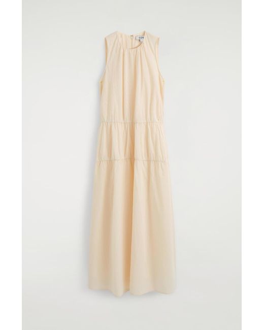 COS White Gathered Tiered Cotton Maxi Dress