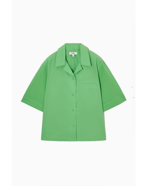 COS Cotton Boxy-fit Short-sleeved Shirt in Green | Lyst