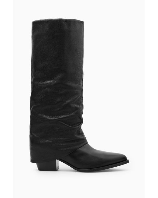 COS Black Slouched Leather Knee Boots