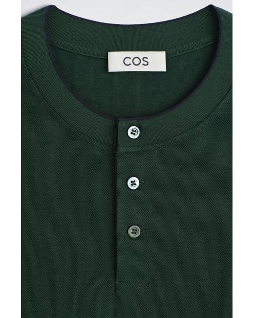 COS Green Contrast-Tipped Cotton-Piqué Henley Top for men