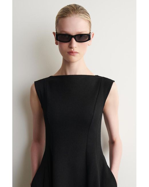 COS Black Sculpted Flared Cotton Mini Dress