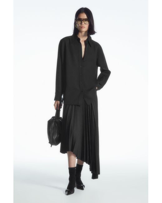 COS Black Asymmetric Pleated Midi Skirt