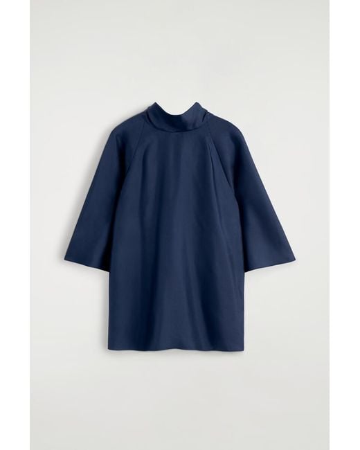 COS Blue Draped Tie-Detail Silk Top