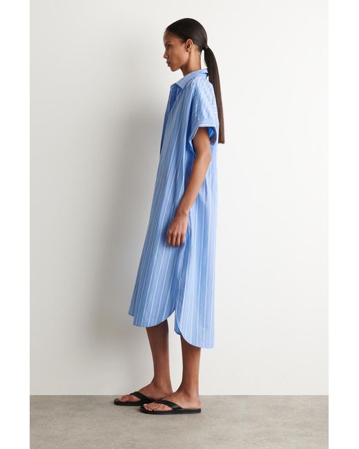 COS Blue Striped Short-Sleeved Cotton Shirt Dress