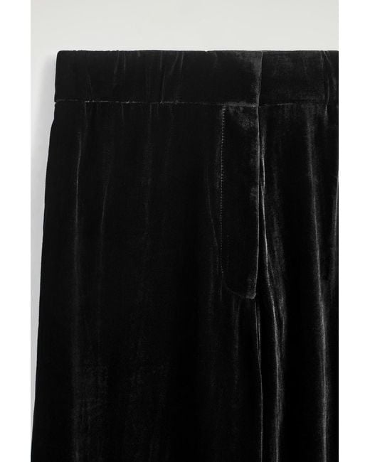 COS Black Velvet Elasticated Straight-Leg Trousers