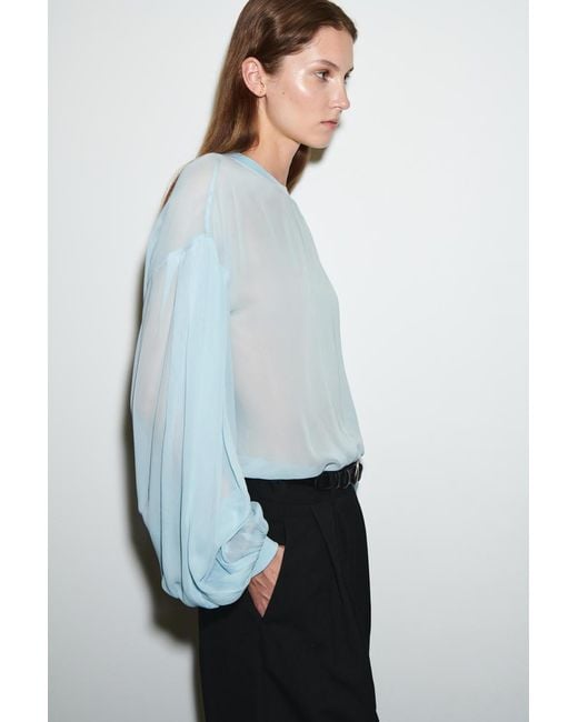COS Blue Sheer Balloon-Sleeve Blouse