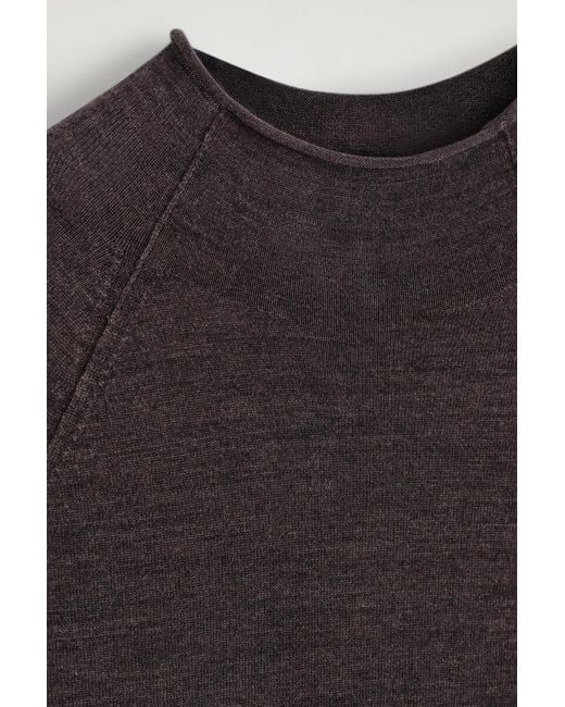 COS Brown Merino Wool Funnel-Neck Sweater
