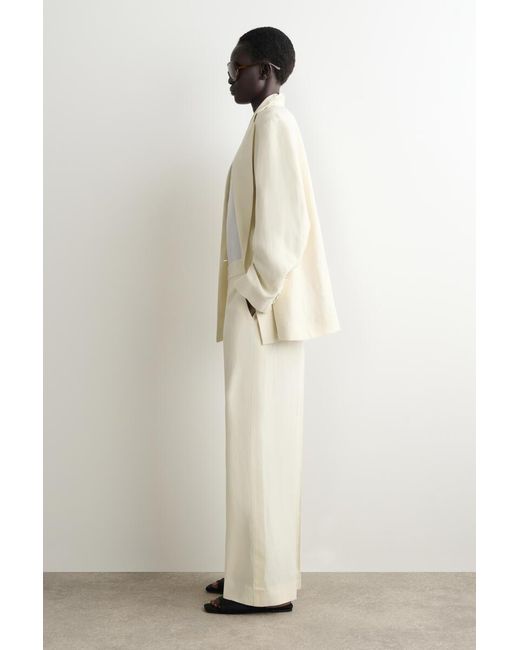 COS White Tailored Linen-Blend Straight-Leg Pants