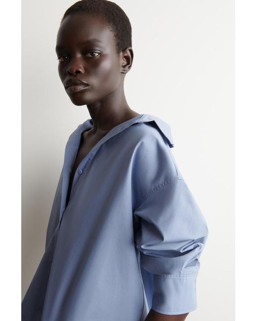 COS Blue Open-Collar Cotton Shirt