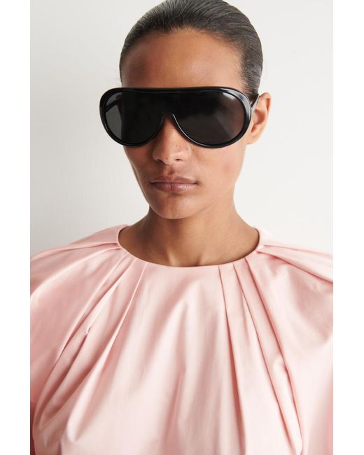 COS Pink Gathered Short-Sleeved Cotton Top