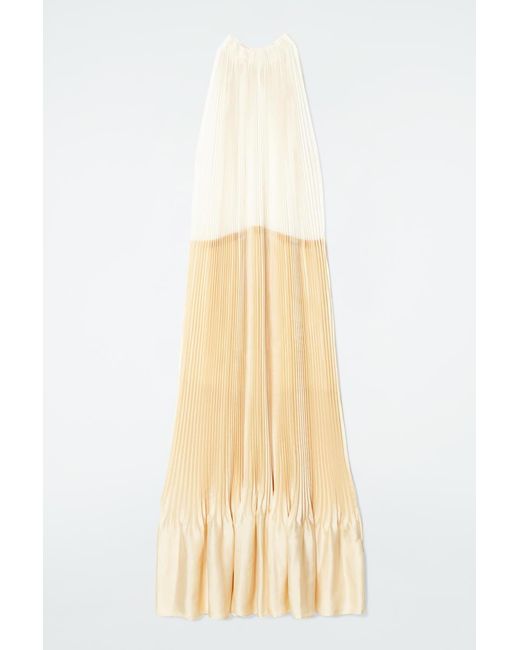 COS Natural Plissé Halterneck Maxi Dress