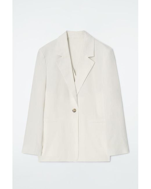 COS White Layered Linen-Blend Blazer