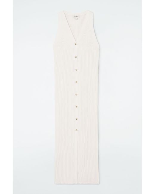 COS White Buttoned Rib-knit Maxi Dress