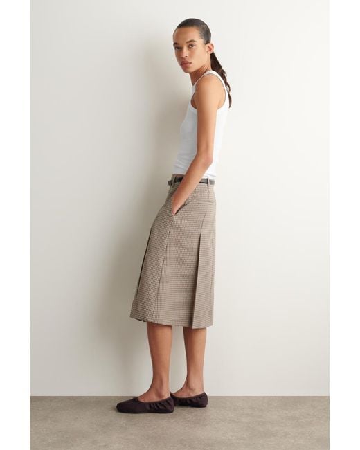 COS Natural Box-Pleat Checked Wool Midi Skirt
