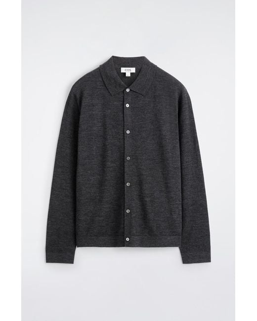 COS Black Knitted Merino Wool Shirt for men