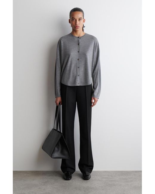 COS Gray Circle-Cut Merino Wool Cardigan