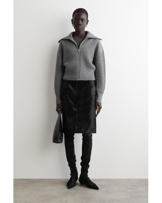 COS Gray Ribbed Merino Wool Jacket