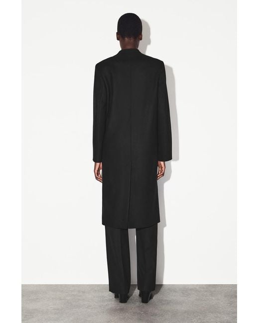 COS Black Collarless Wool-Cashmere Long Coat