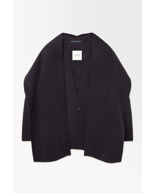 COS Blue The Collarless Wool Scarf Jacket for men