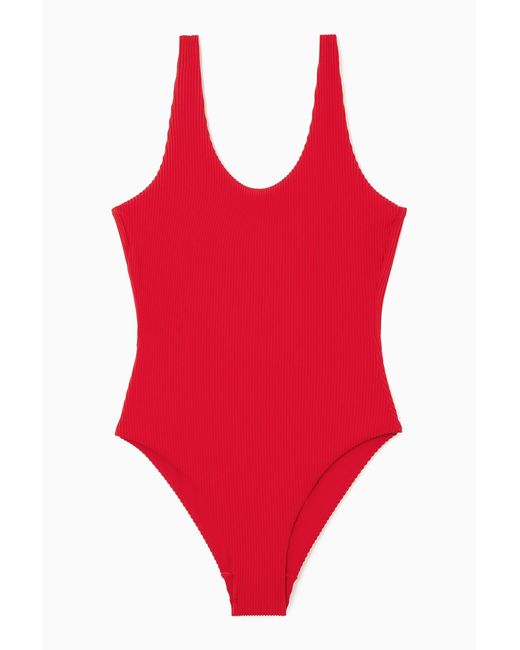 COS Red Scoop-neck Ribbed Swimsuit