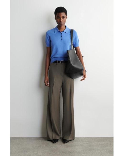COS Blue Shrunken Wool-Blend Polo Shirt