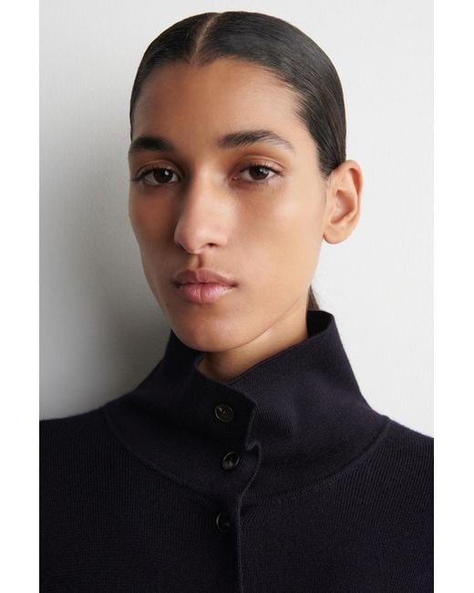 COS Blue Merino Wool Mock-Neck Cardigan