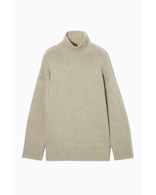 COS Funnel-neck Pure Cashmere Jumper in Natural