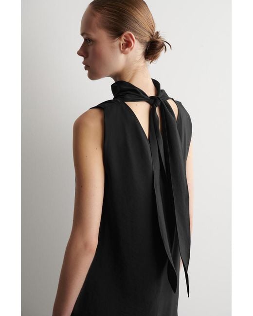 COS Black Draped Tie-Detail Turtleneck Maxi Dress