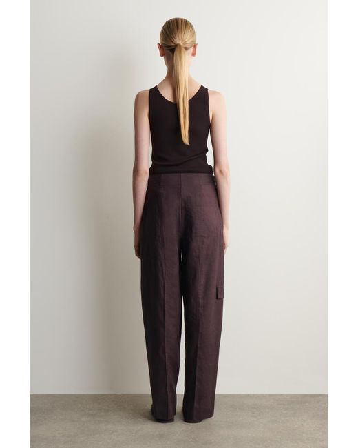 COS Red Belted Linen Barrel-Leg Pants