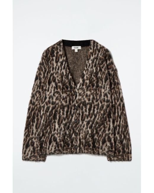 COS Brown Leopard-jacquard Mohair-blend Cardigan
