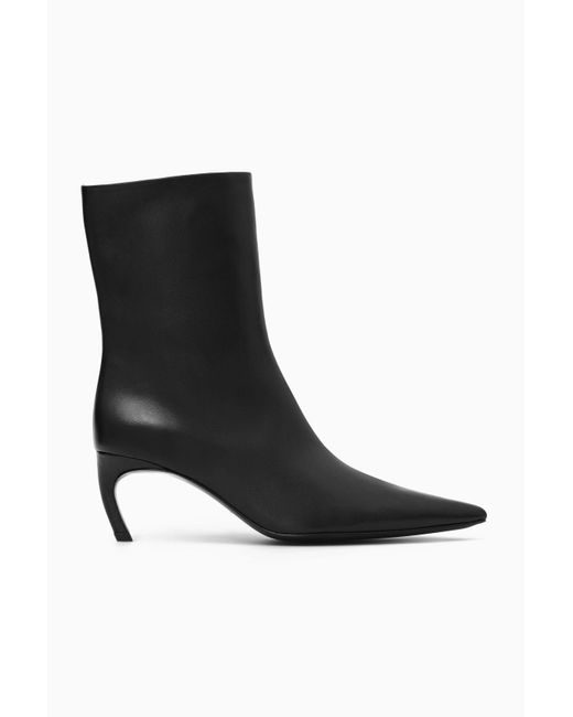 COS Pointed Kitten-heel Leather Boots in Black | Lyst