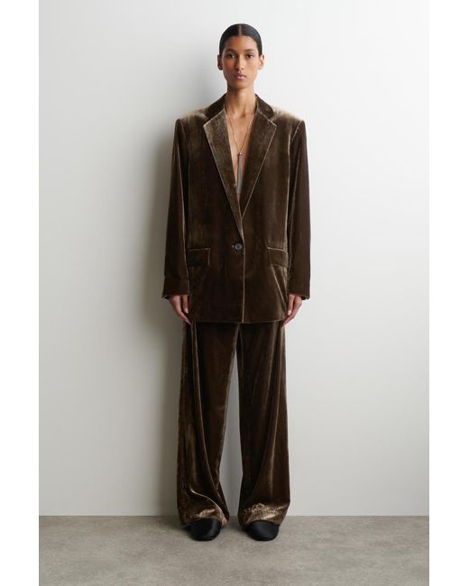 COS Brown Single-Breasted Velvet Blazer